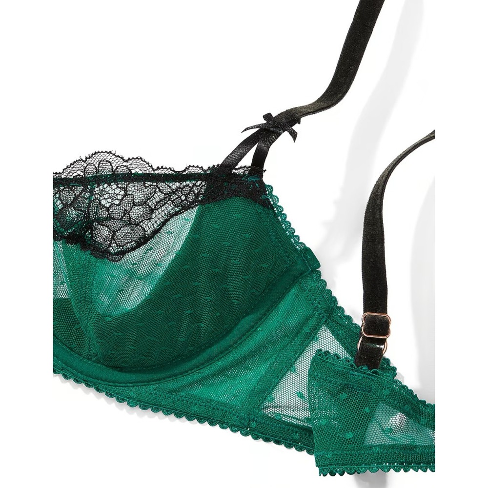 Victoria's Secret Dream Angels Green Swiss Dot Lace Bra and Thong Set 34DD - Picture 4 of 5